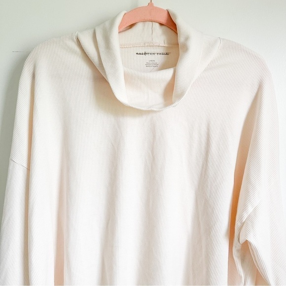 American Eagle Outfitters Cream Ivory Cowl Neck Waffle Knit high low top Large - Picture 2 of 8